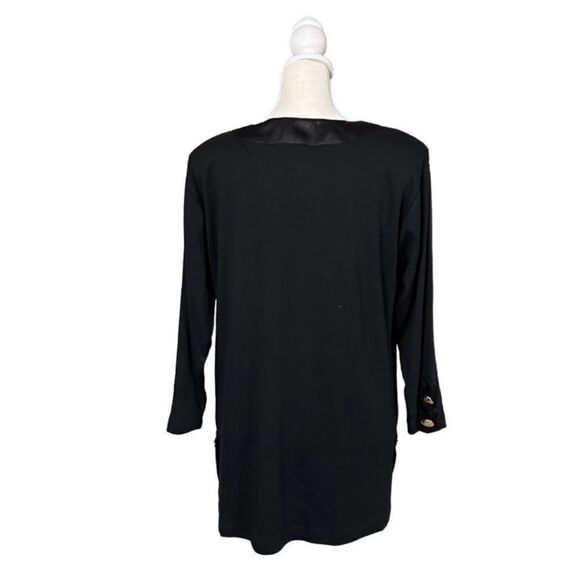 Ivana Vintage Black & Gold Button Detail 3/4 Sleeve Split Hem Blouse Sz Medium - Picture 4 of 10
